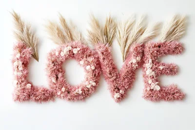 Floral Love Sign Made Of Pink Dried Flowers