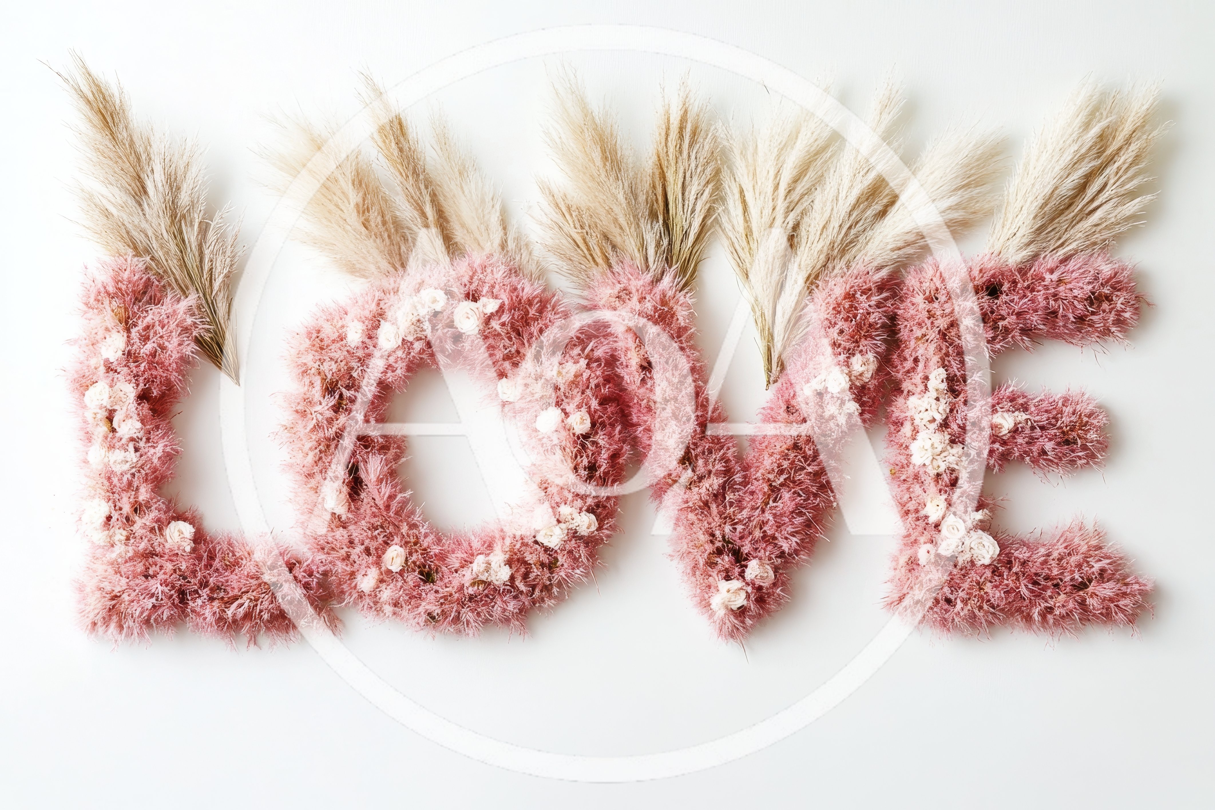 Floral Love Sign Made Of Pink Dried Flowers