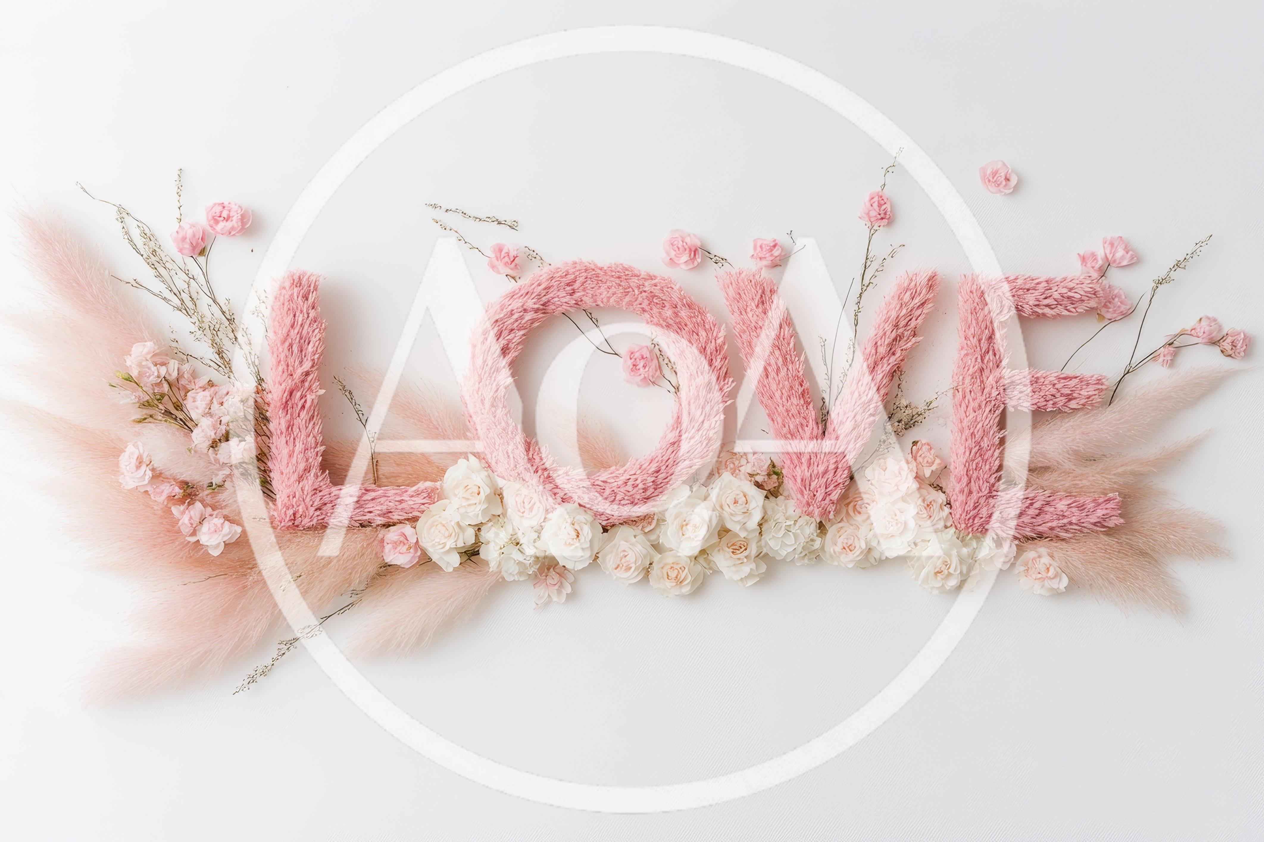 Floral Love Sign With Pink Pampas Grass