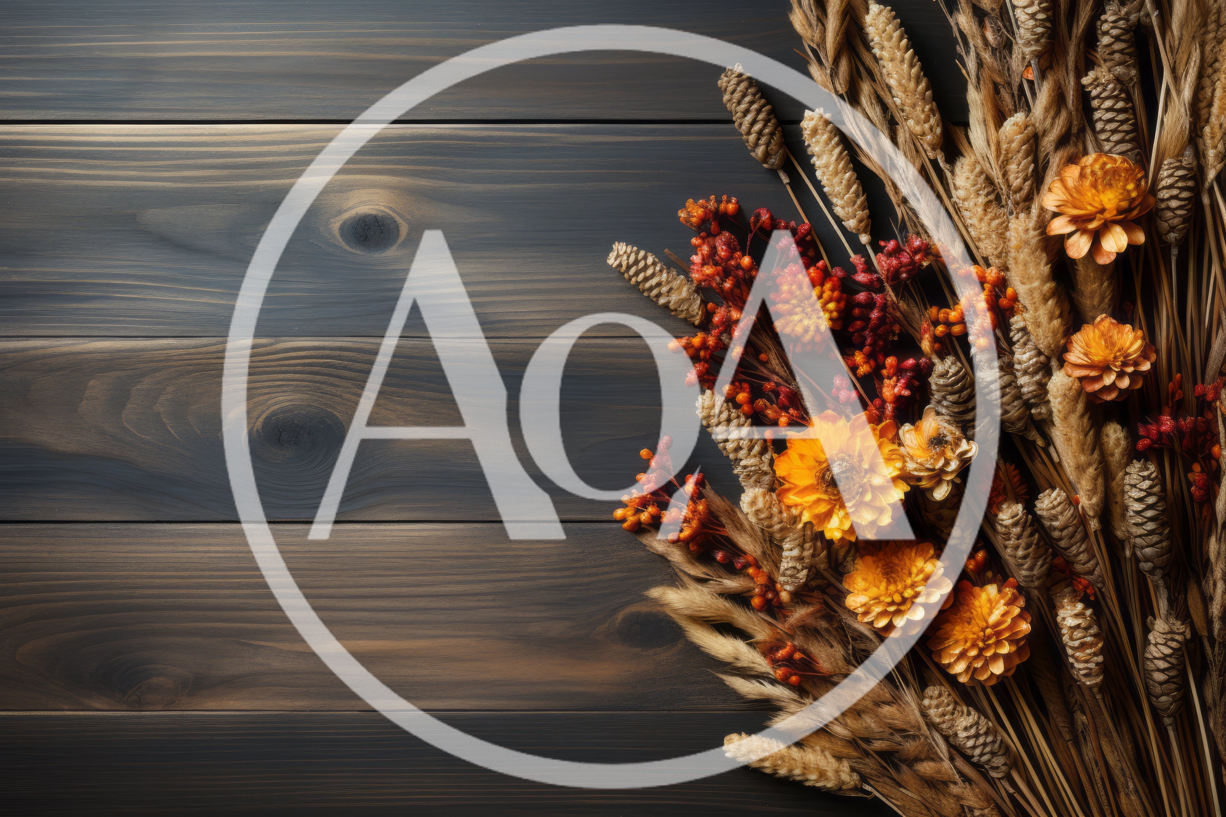 Dried Autumn Floral Arrangement on Dark Wooden Background