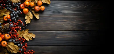 Autumnal Harvest Decoration on Dark Wooden Background