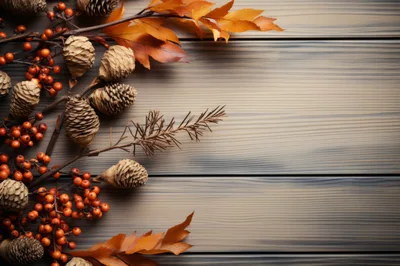 Autumnal Decorative Arrangement With Pinecones And Berries