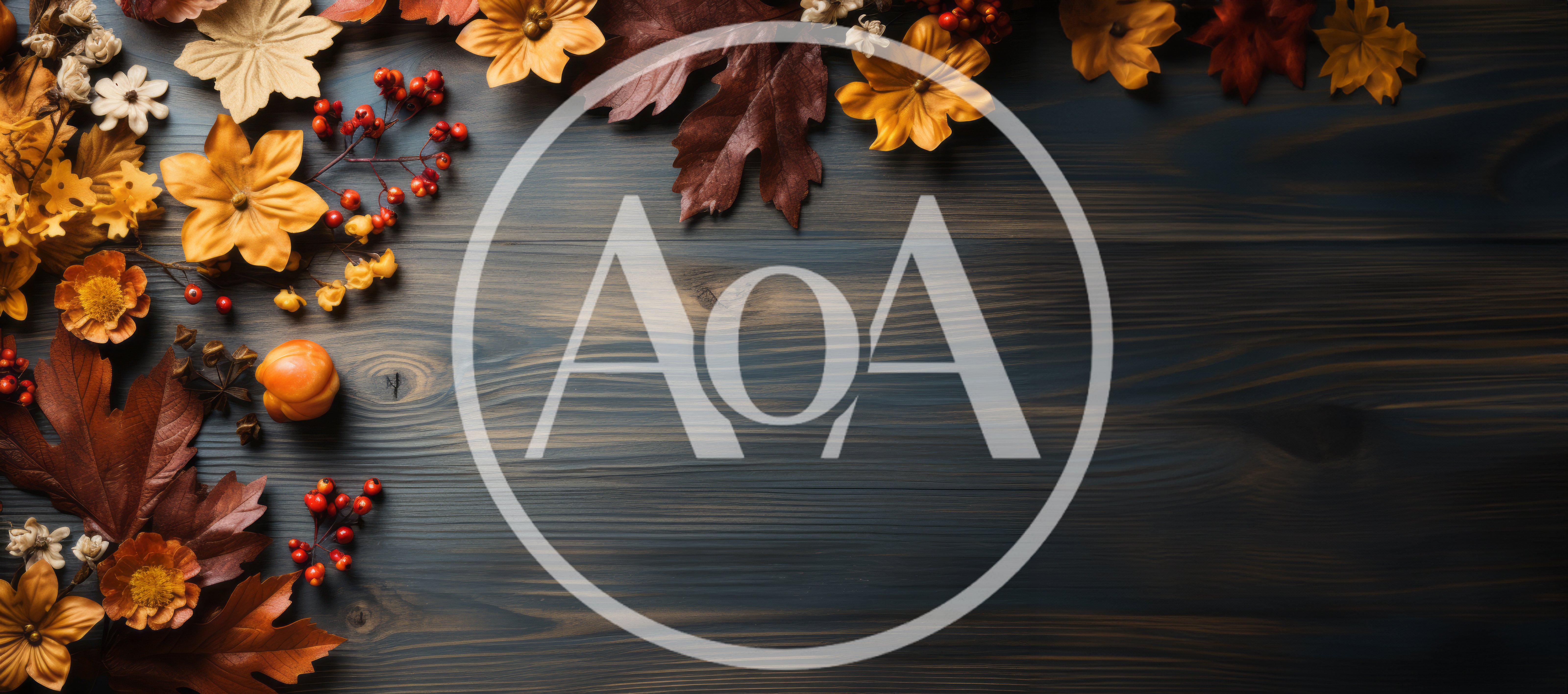 Autumnal Leaves And Berries On Dark Wooden Background