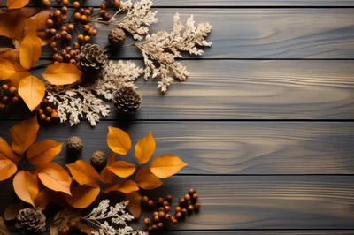 Autumnal Flat Lay With Leaves And Pinecones