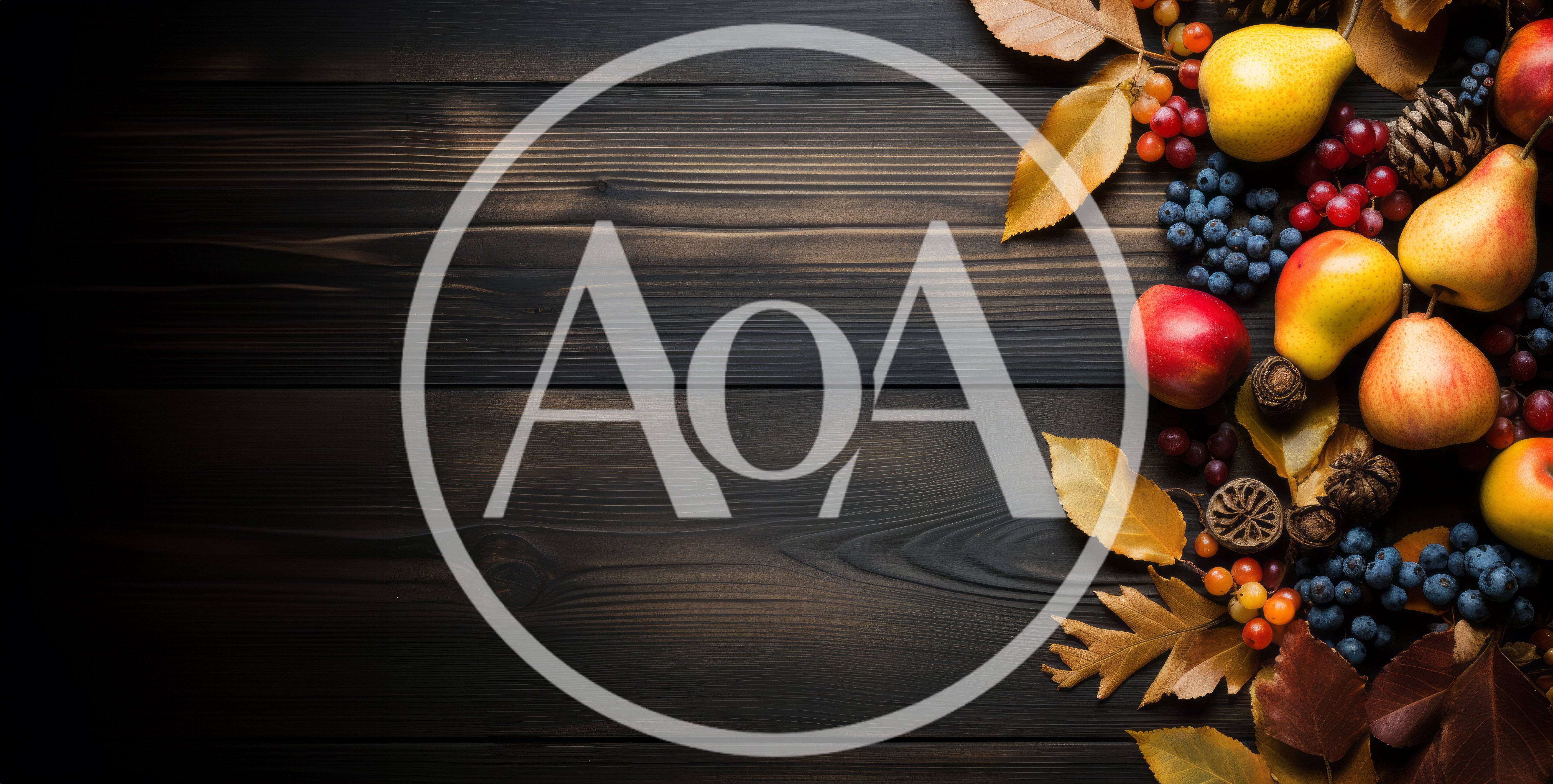 Autumn Harvest Fruits And Leaves On Dark Wooden Background