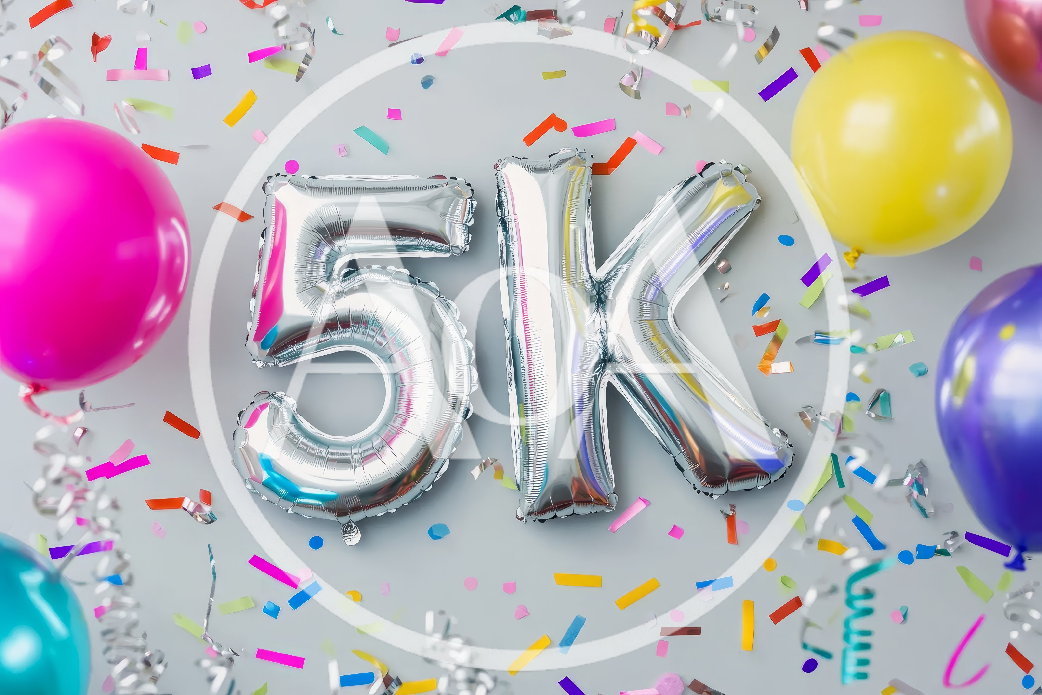 Silver 5K Balloon Celebration with Confetti
