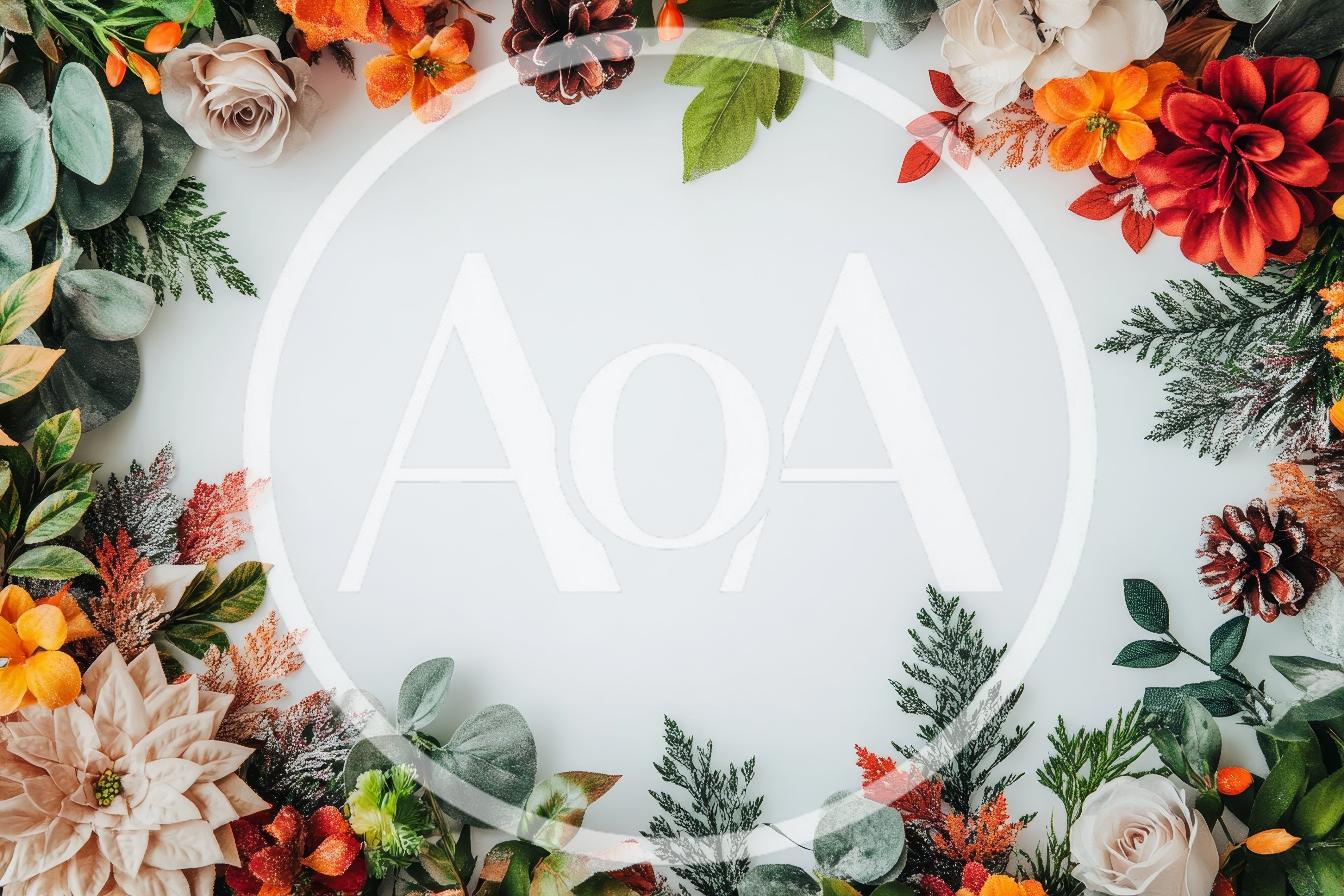Autumnal Floral Wreath Frame on White Background