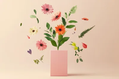 Floating Gerbera Daisies and Greenery in Pink Vase