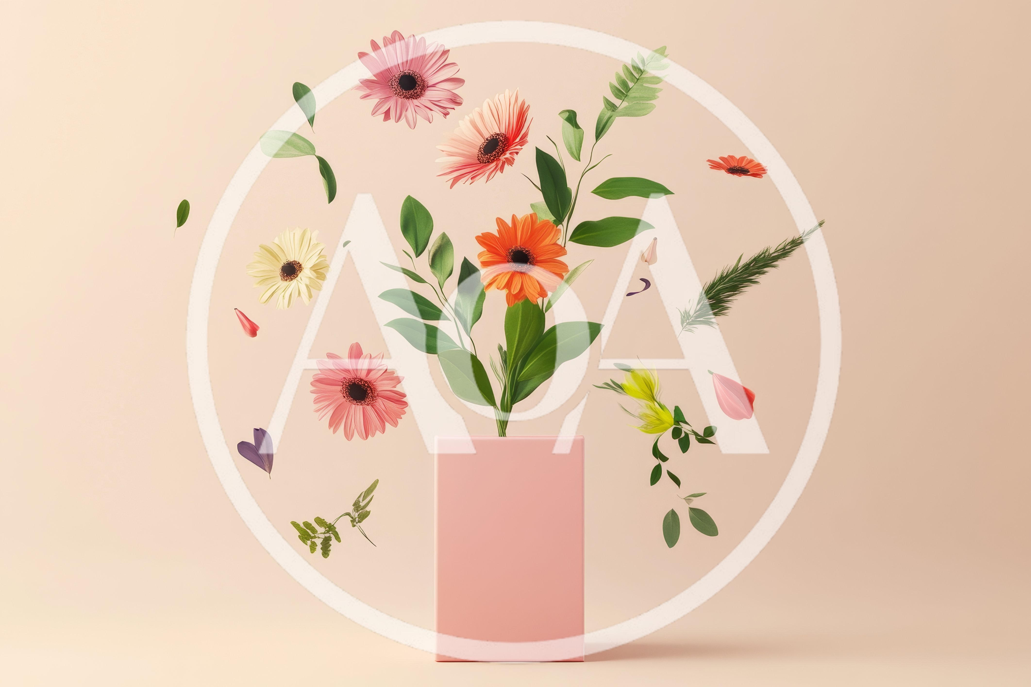 Floating Gerbera Daisies and Greenery in Pink Vase