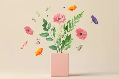Floating Floral Arrangement In A Minimalist Pink Vase