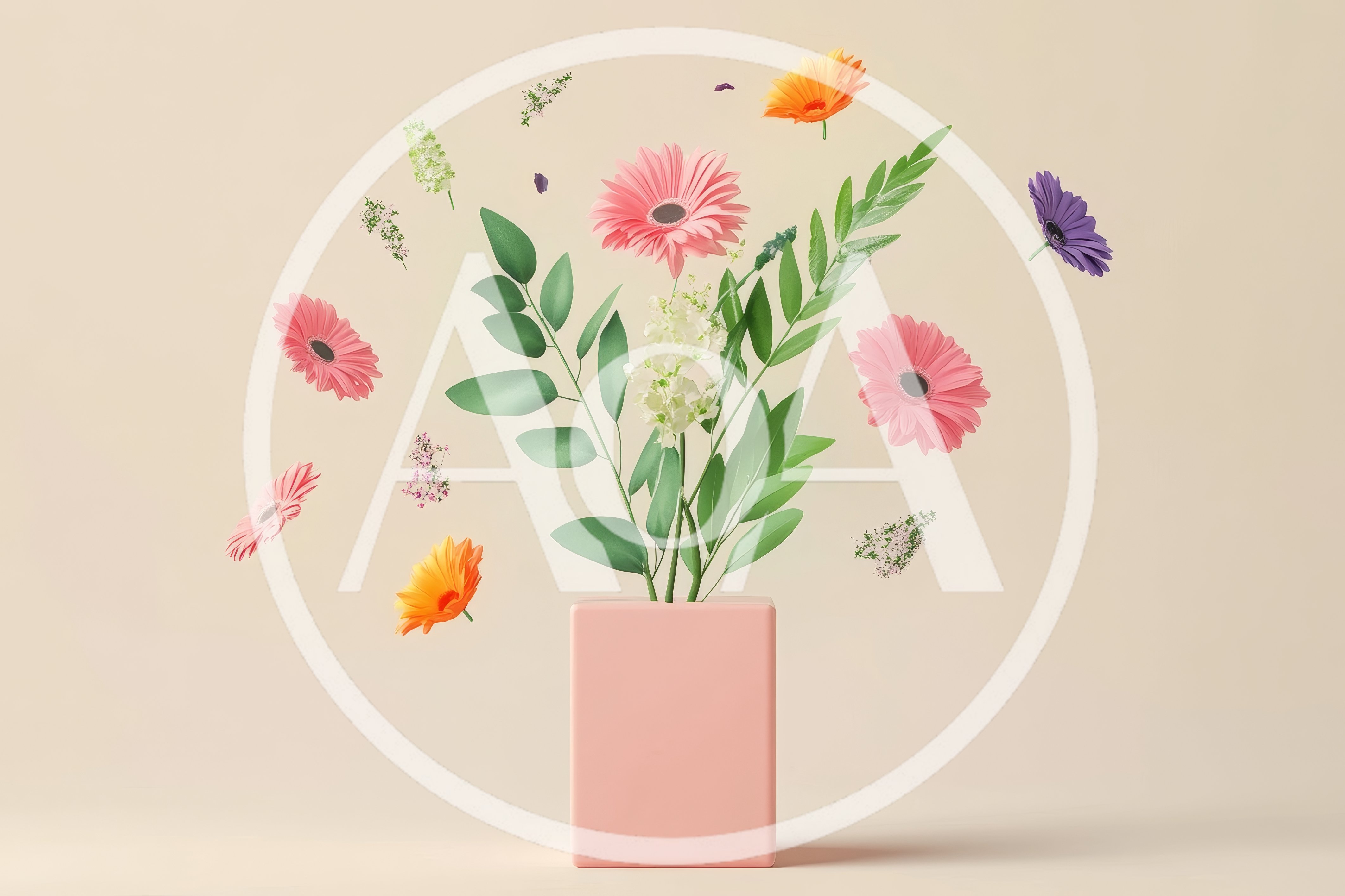Floating Floral Arrangement In A Minimalist Pink Vase