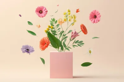 Floating Floral Arrangement With Pink Rectangular Vase