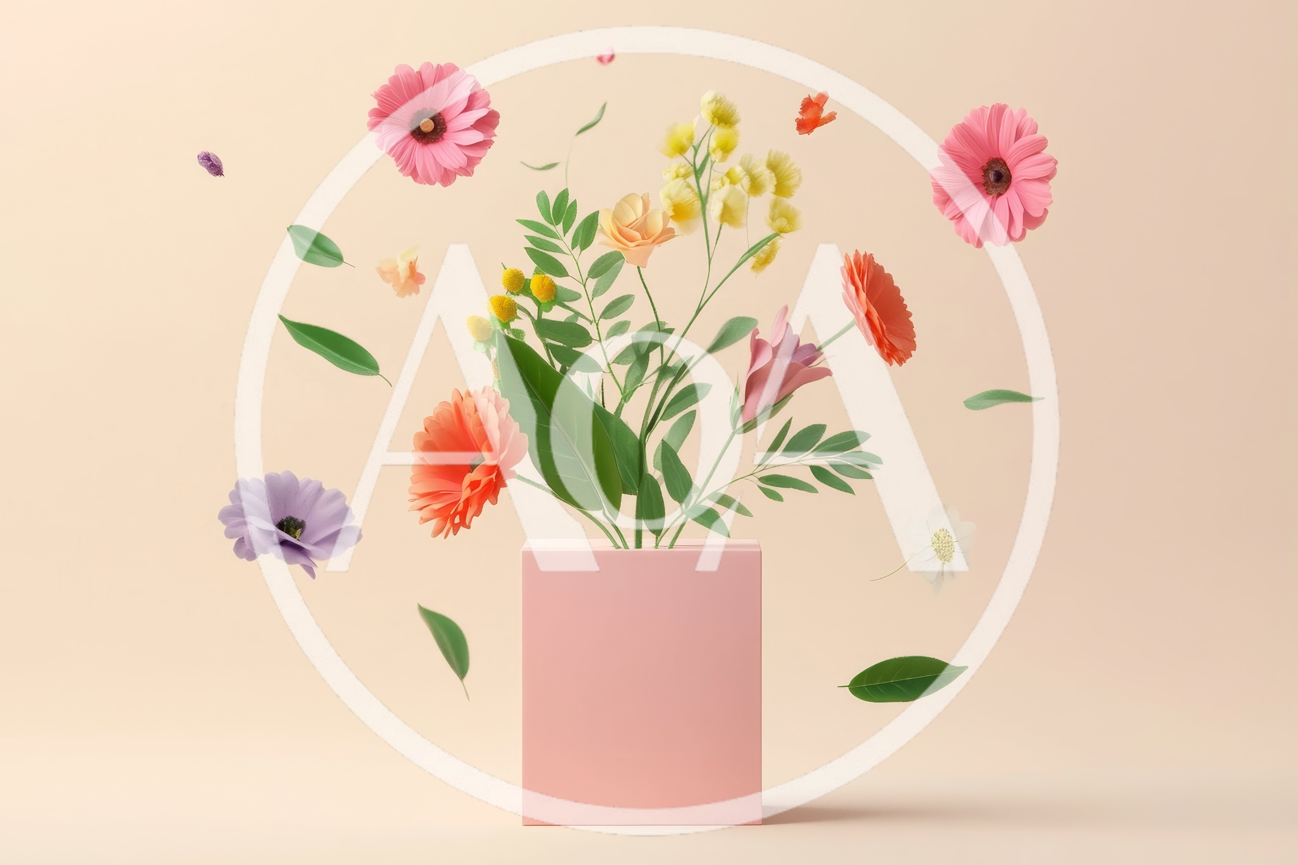Floating Floral Arrangement With Pink Rectangular Vase