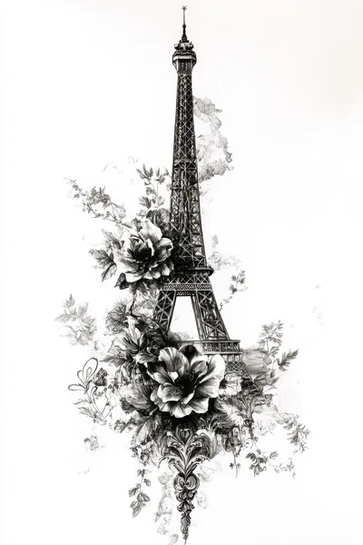 Eiffel Tower Illustration With Floral And Ornamental Elements
