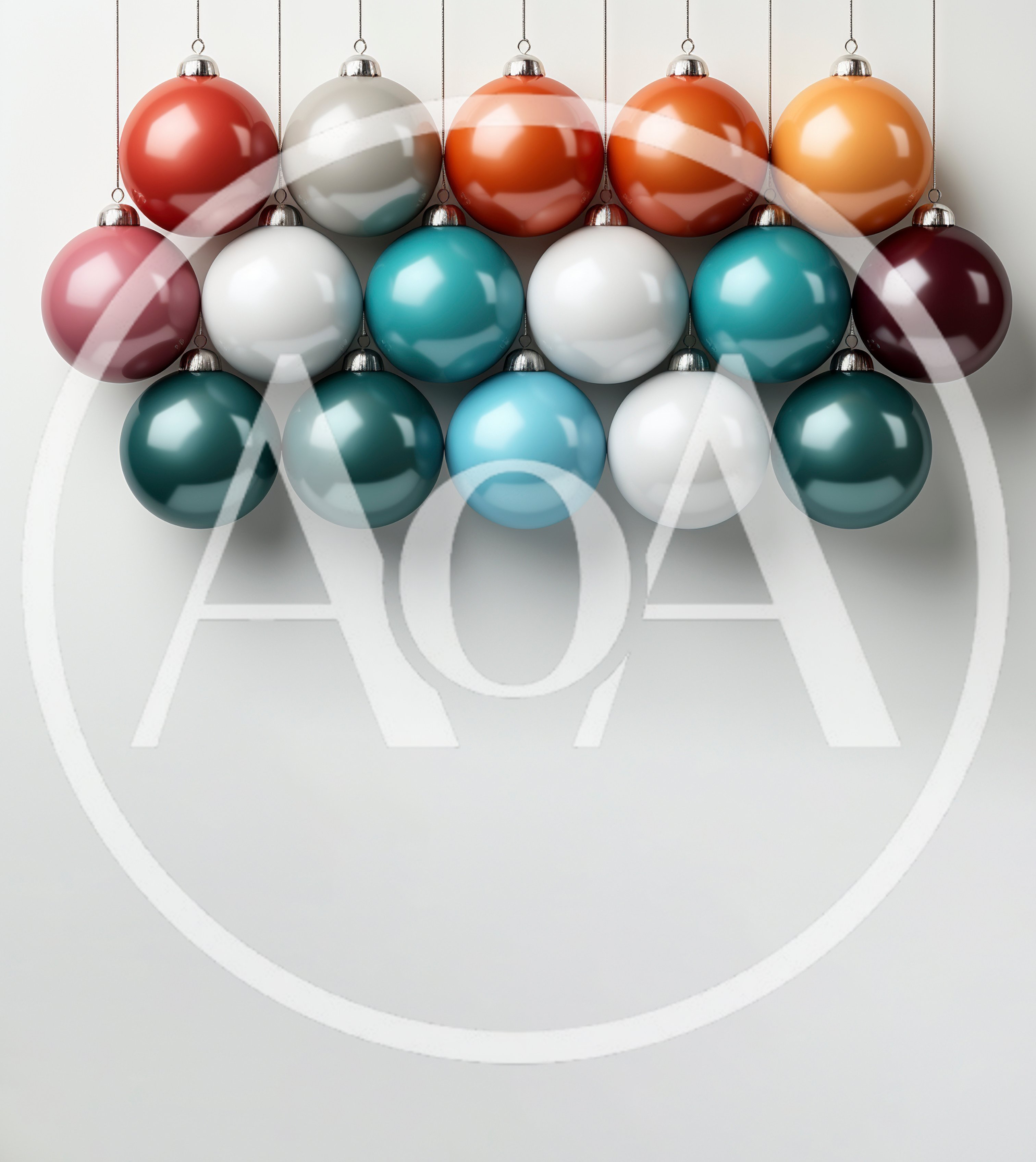 Hanging Multicolored Christmas Ornaments On White Background