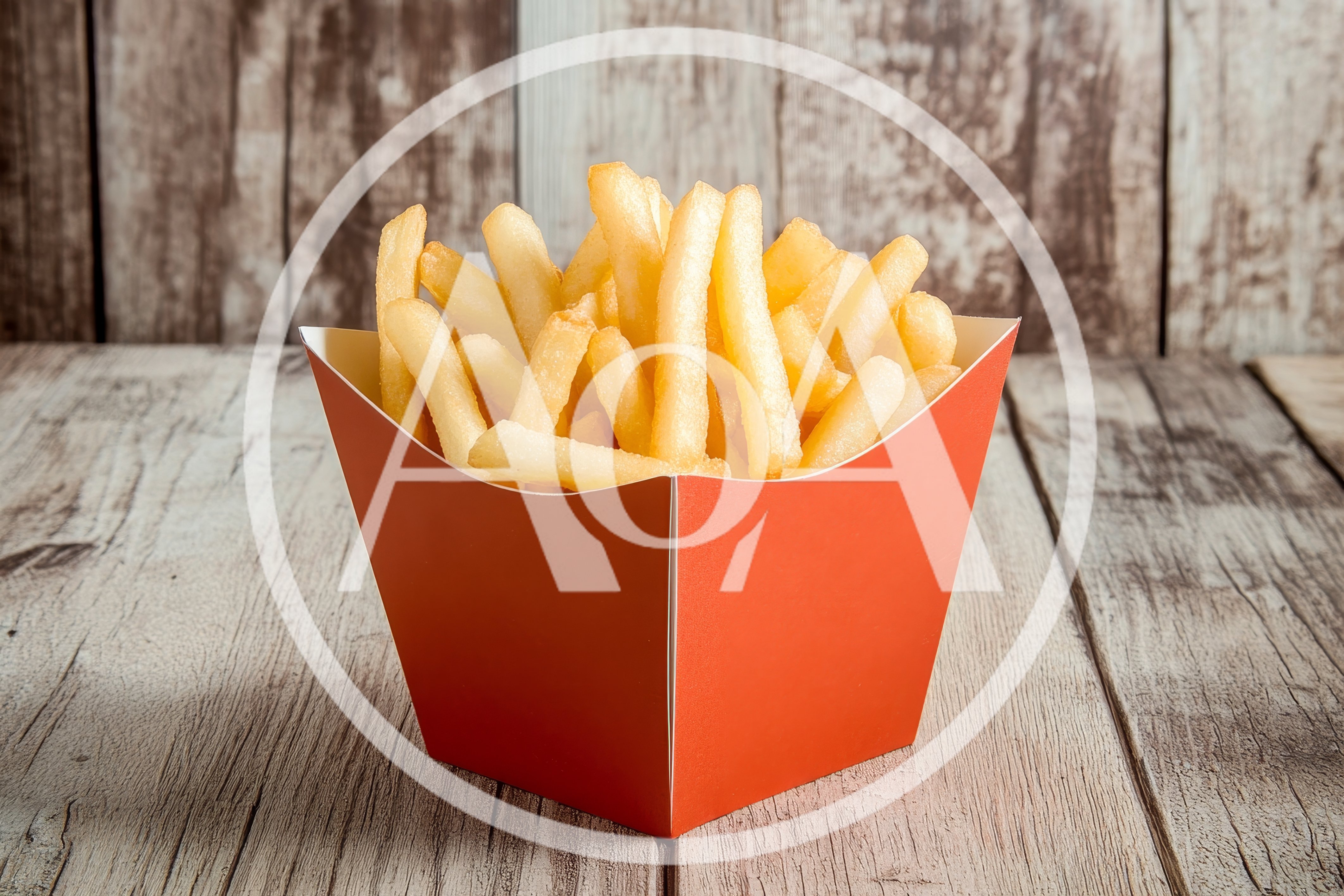 Crispy French Fries In A Red Paper Container