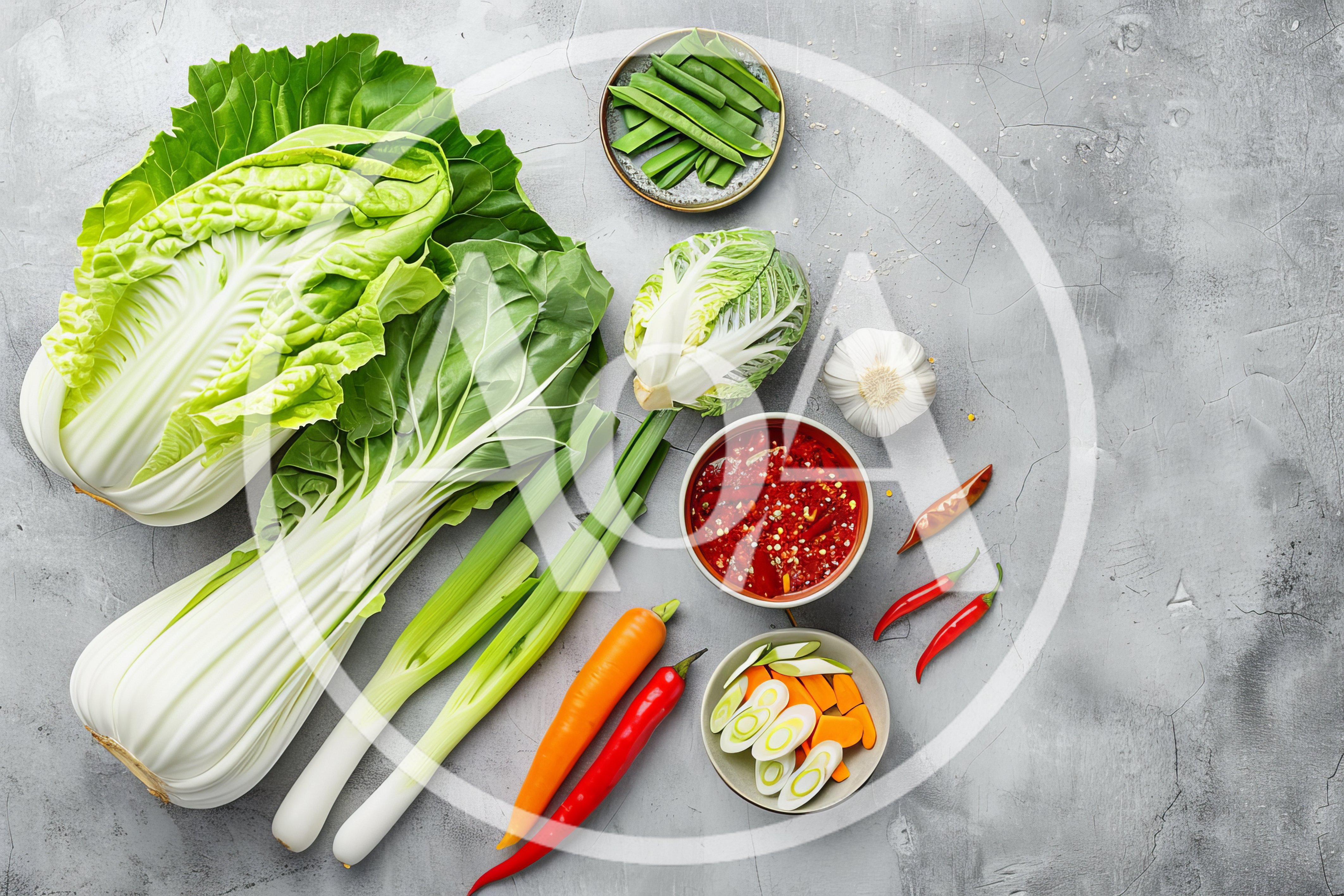 Fresh Ingredients For Asian Cuisine On Concrete Background