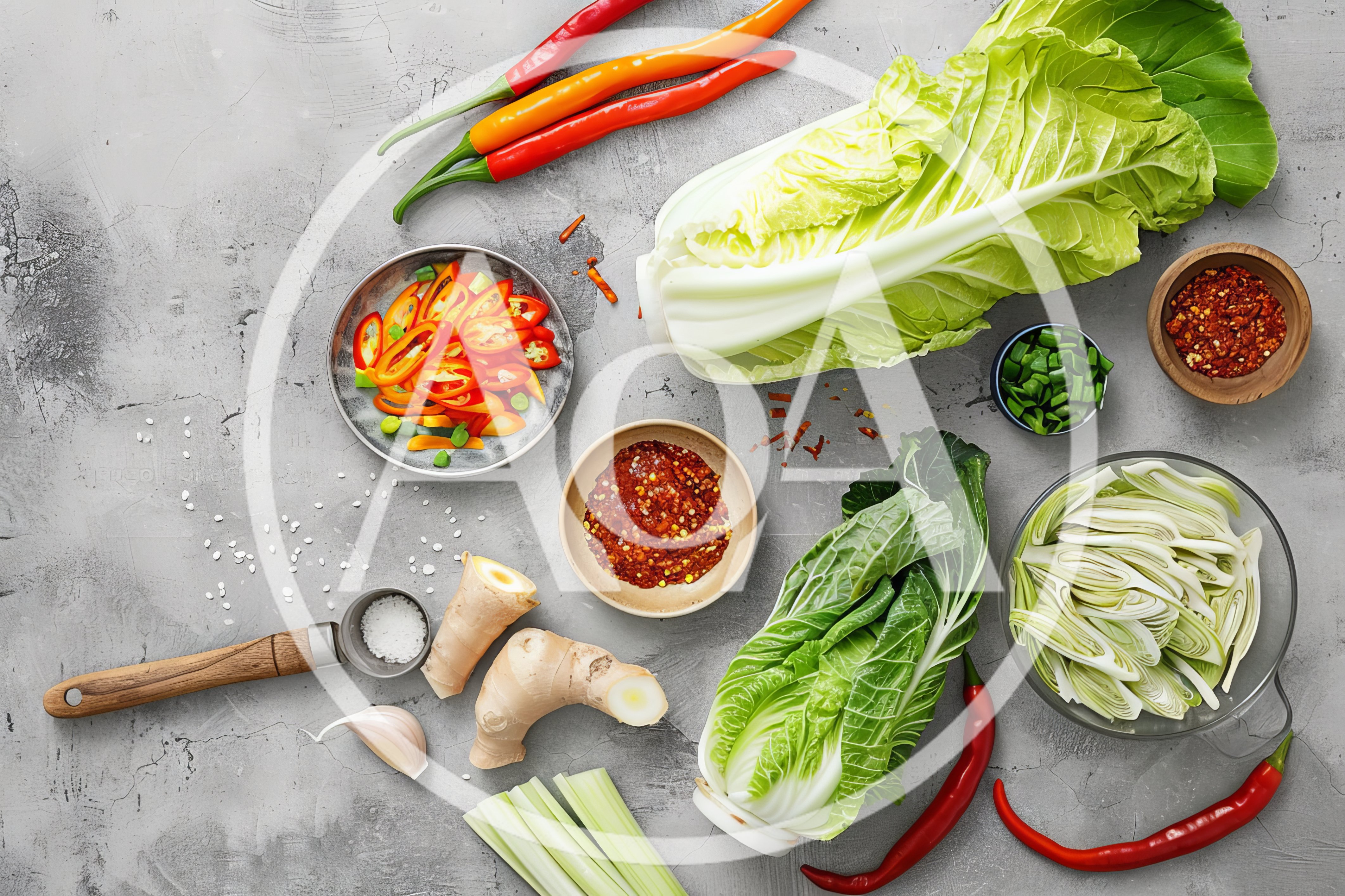 Fresh Ingredients For Making Kimchi On Concrete Background