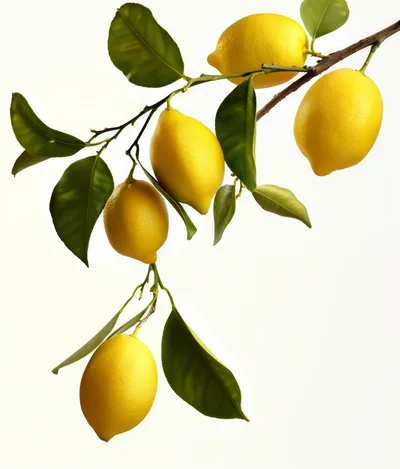 Fresh Yellow Lemons Hanging From A Branch