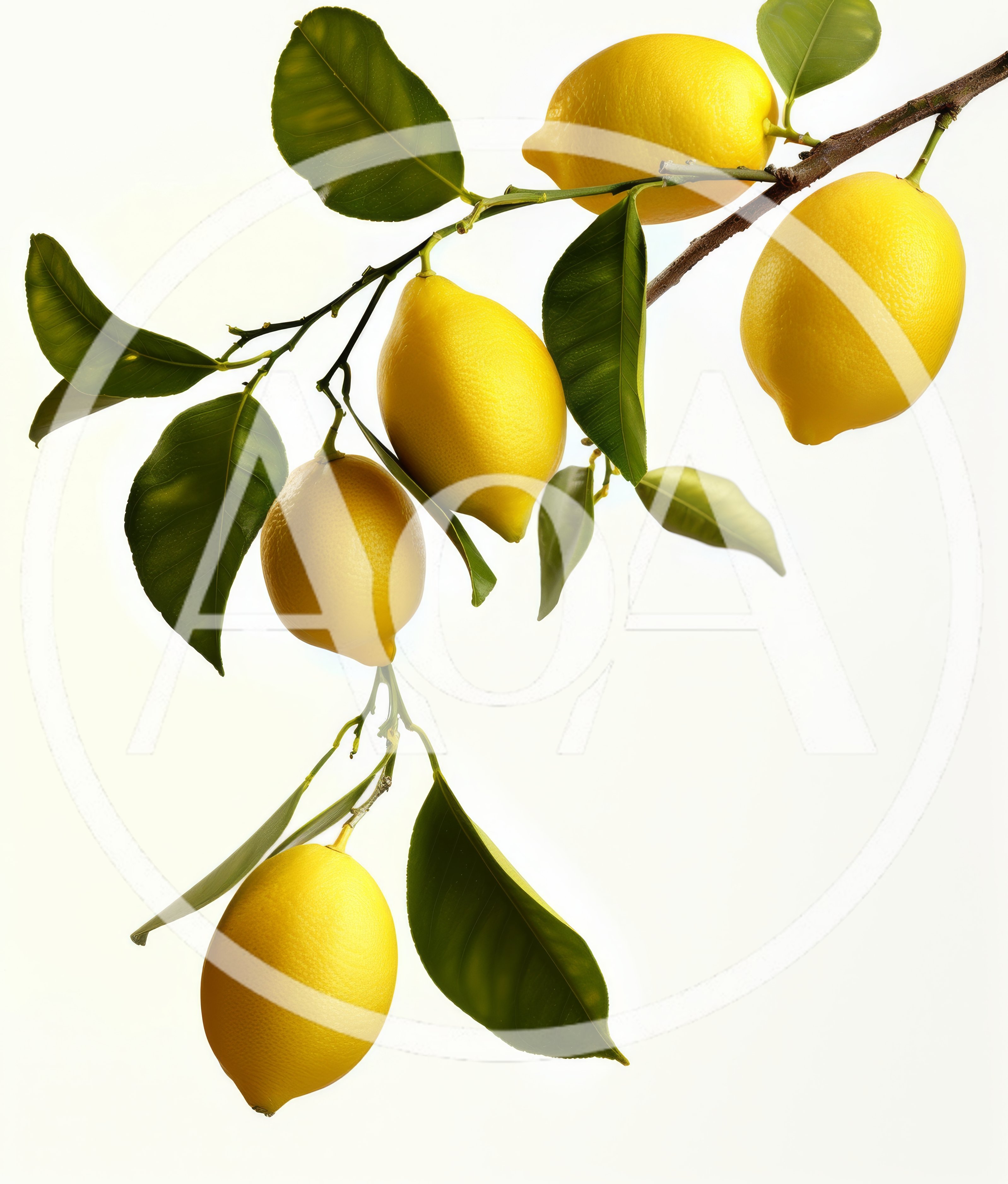 Fresh Yellow Lemons Hanging From A Branch