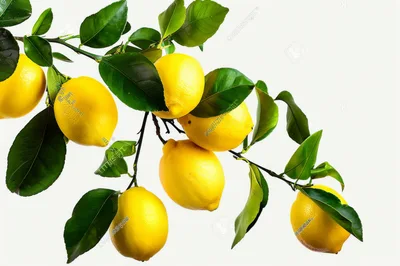 Fresh Yellow Lemons Hanging On A Branch