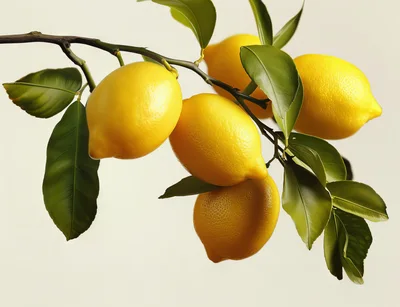 Fresh Yellow Lemons Hanging On A Tree Branch