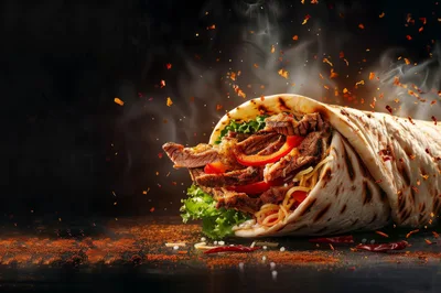 Spicy Grilled Steak Wrap With Flying Chili Flakes