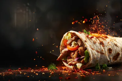 Delicious Grilled Meat Shawarma Wrap With Spices