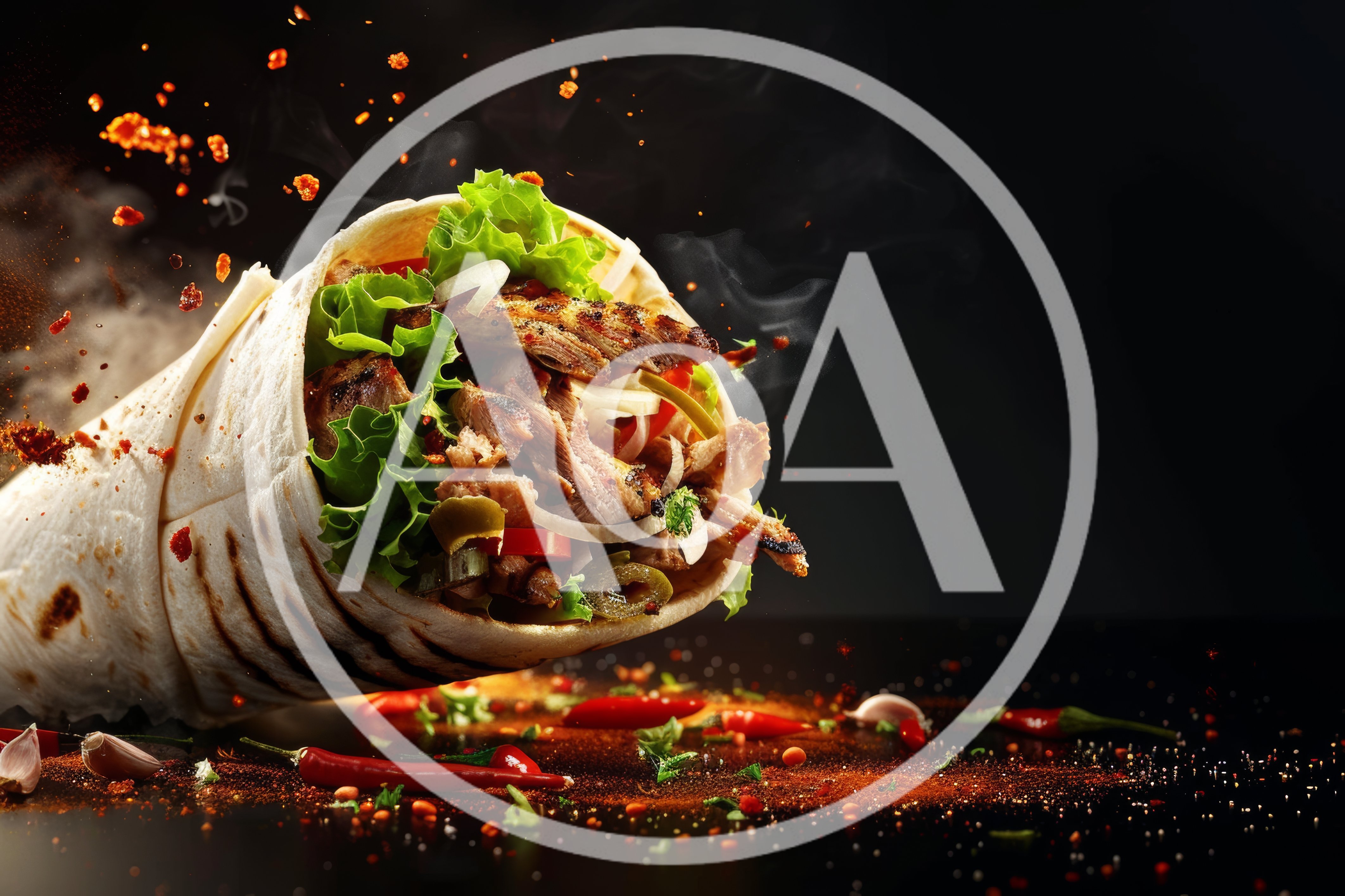 Grilled Chicken Shawarma Wrap With Spices And Vegetables