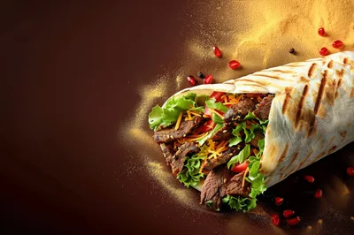 Grilled Beef Shawarma Wrap With Fresh Vegetables