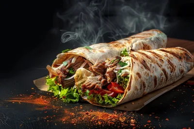 Two Grilled Meat Wraps With Fresh Vegetables