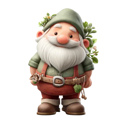 Cute 3D Garden Gnome With Green Hat And Beard