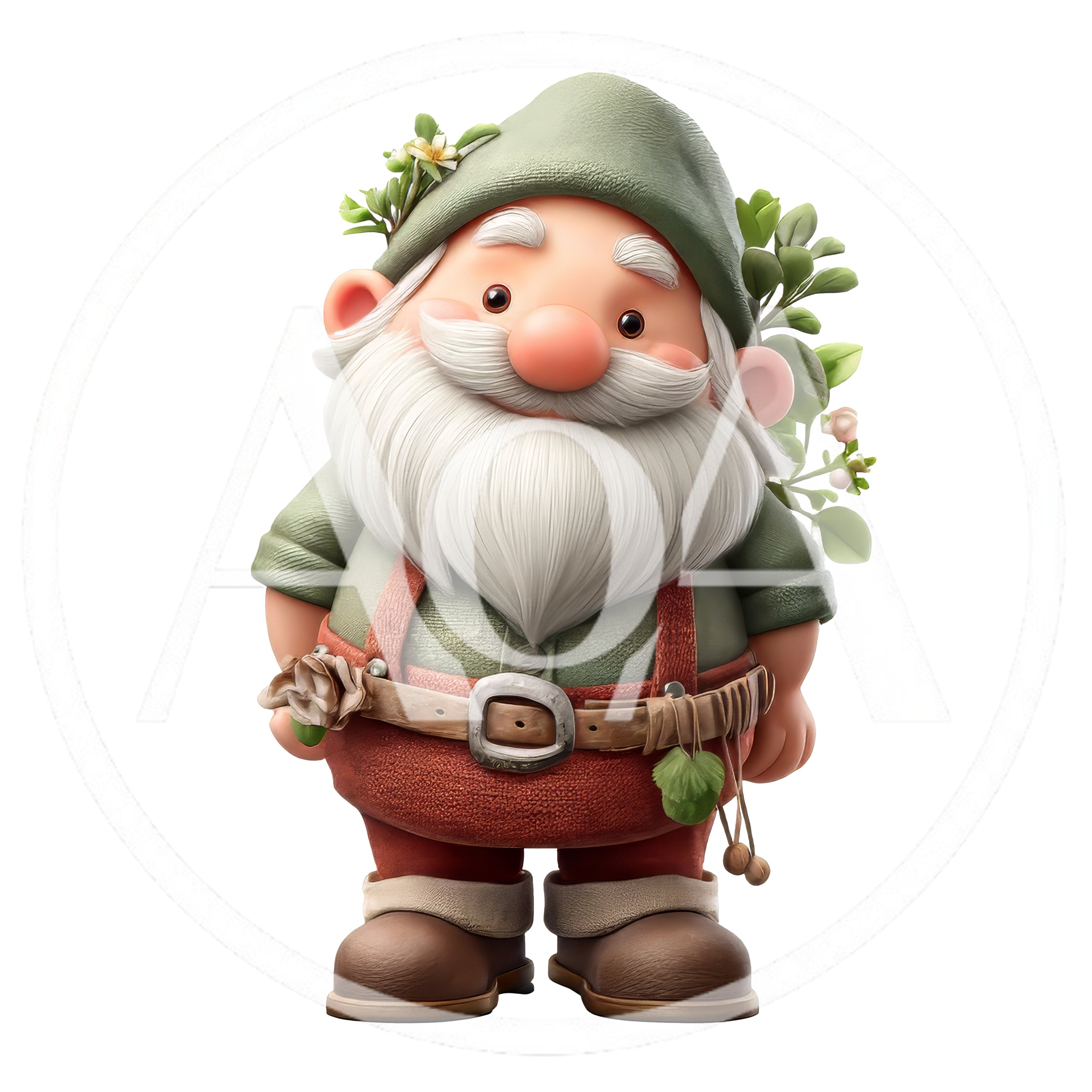 Cute 3D Garden Gnome With Green Hat And Beard