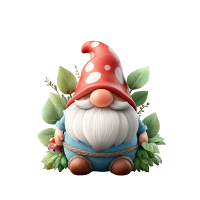 Cute Garden Gnome With Red Spotted Hat