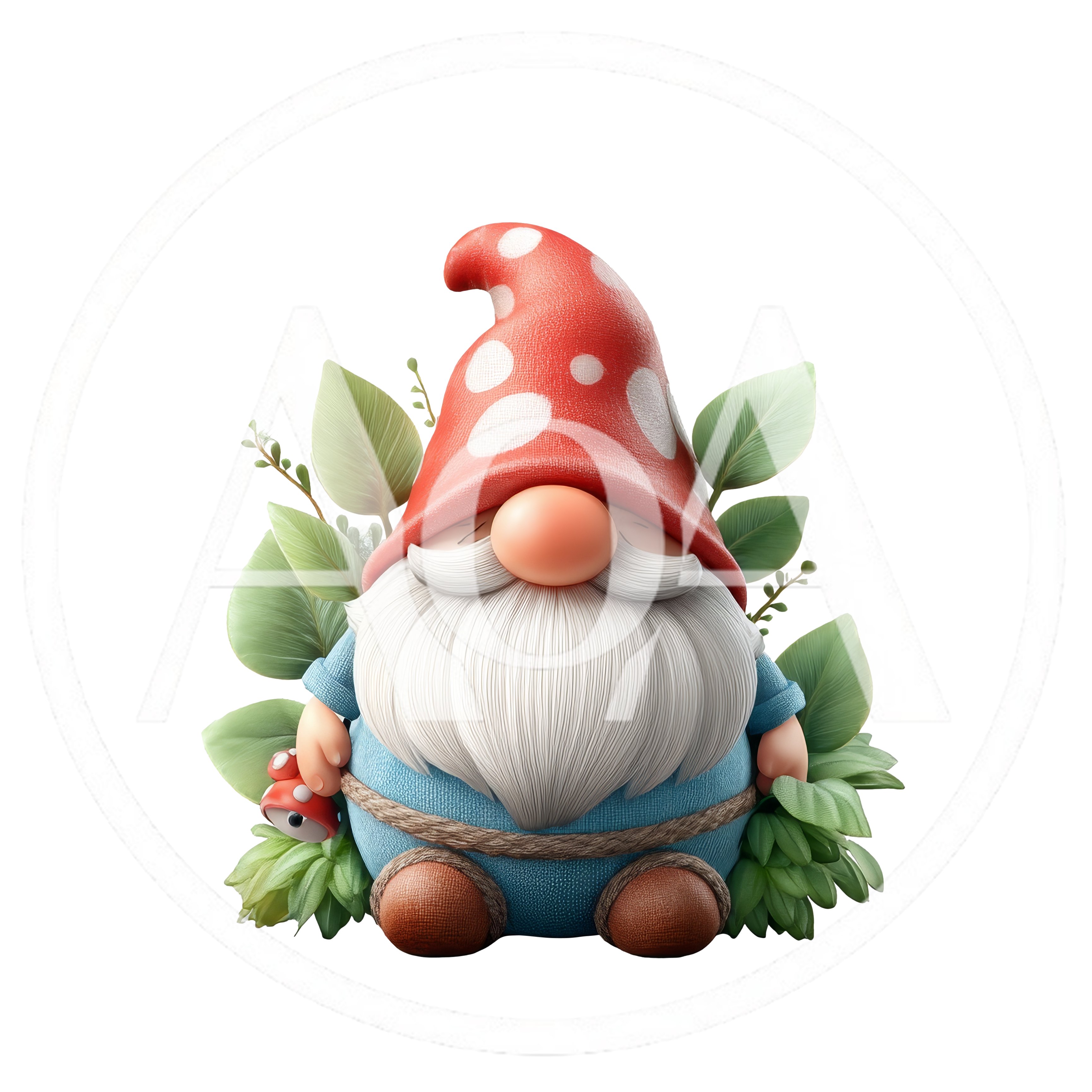 Cute Garden Gnome With Red Spotted Hat
