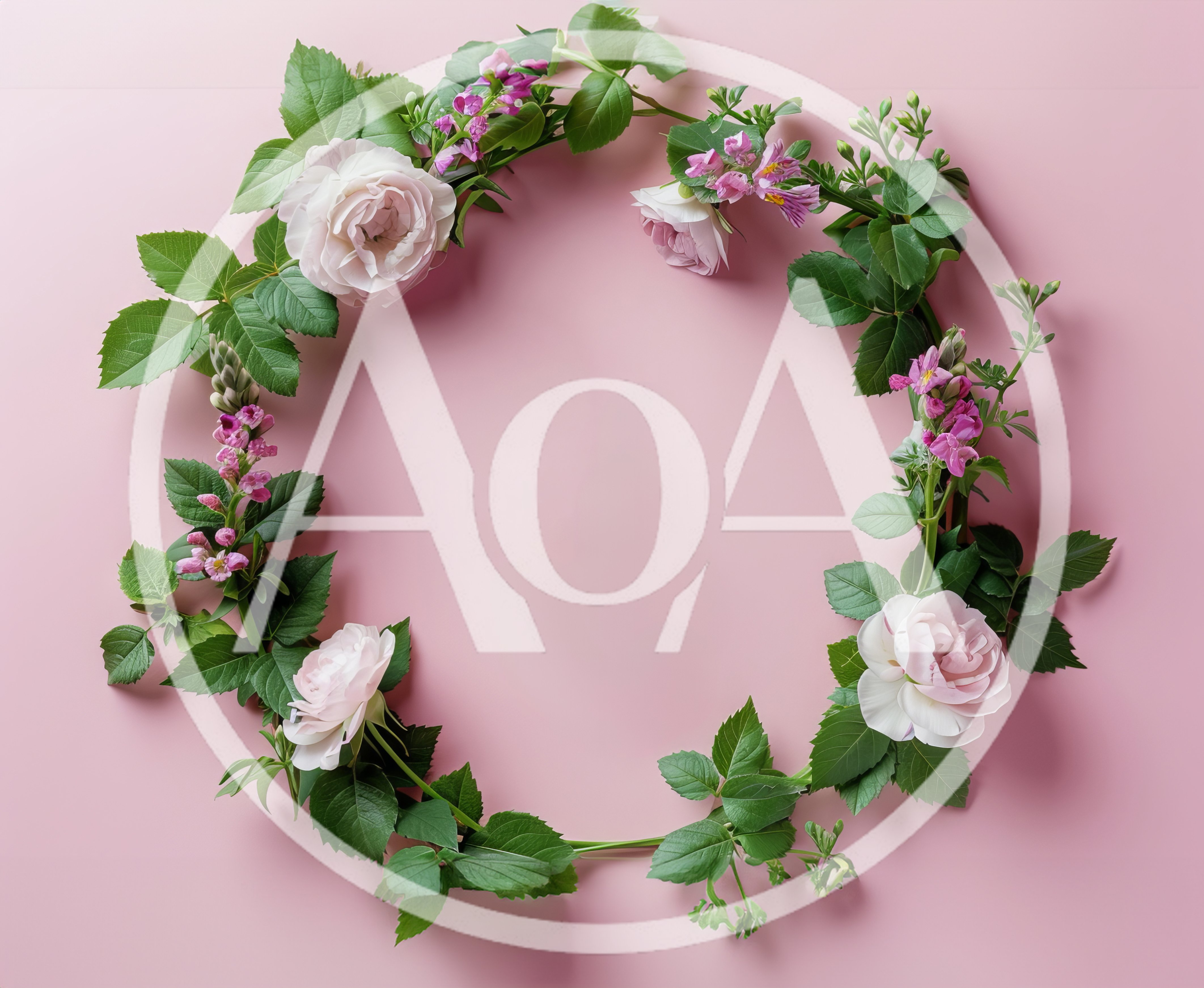 Floral Wreath With Pink Roses On Pastel Background