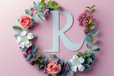 Letter R Surrounded By A Floral Wreath