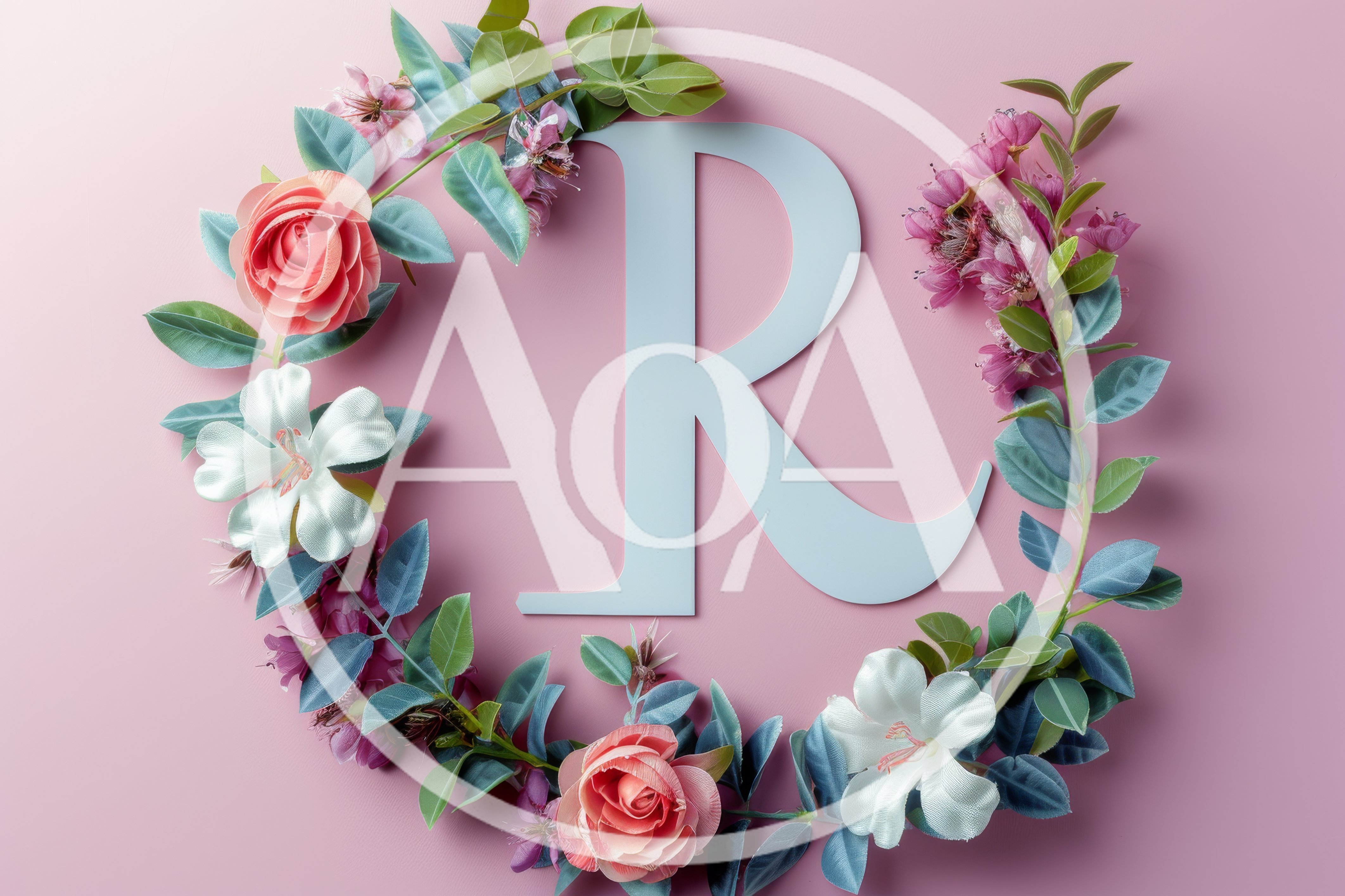 Letter R Surrounded By A Floral Wreath
