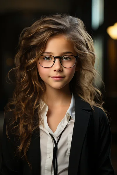 Portrait Of A Young Girl Wearing Glasses And Blazer