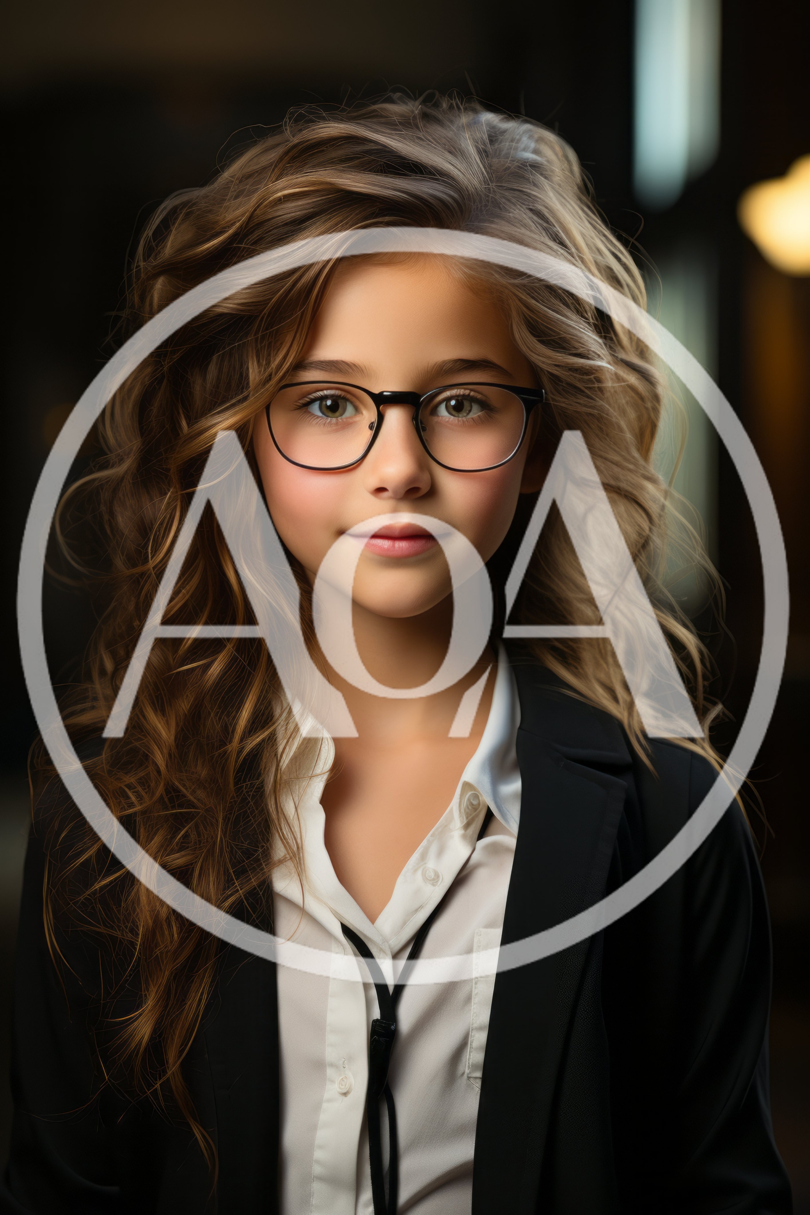 Portrait Of A Young Girl Wearing Glasses And Blazer
