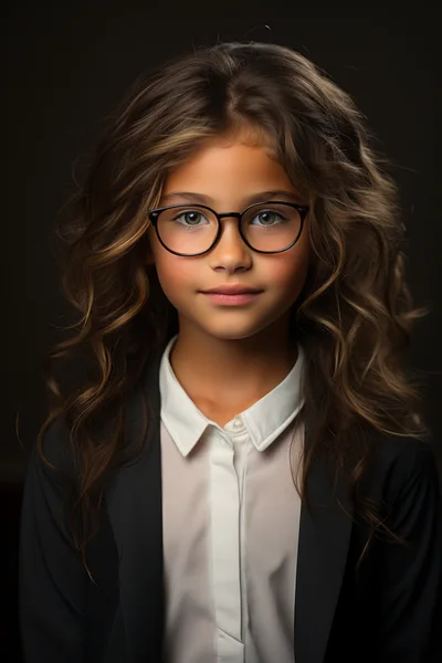 Portrait Of A Young Girl Wearing Glasses And Blazer