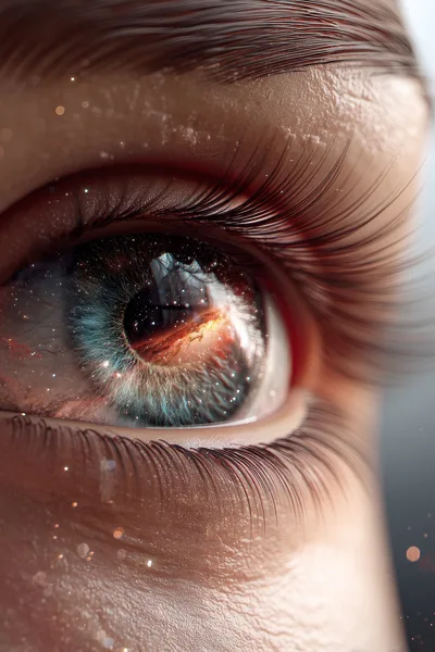 Macro Close Up Of Human Eye With Galaxy Reflection