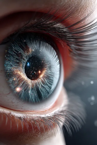 Extreme Close Up Of Human Eye With Galaxy Iris