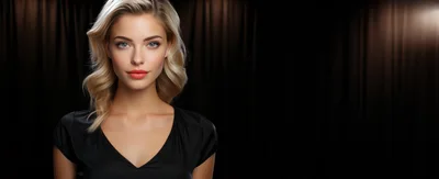 Portrait Of A Beautiful Blonde Woman In Black Dress