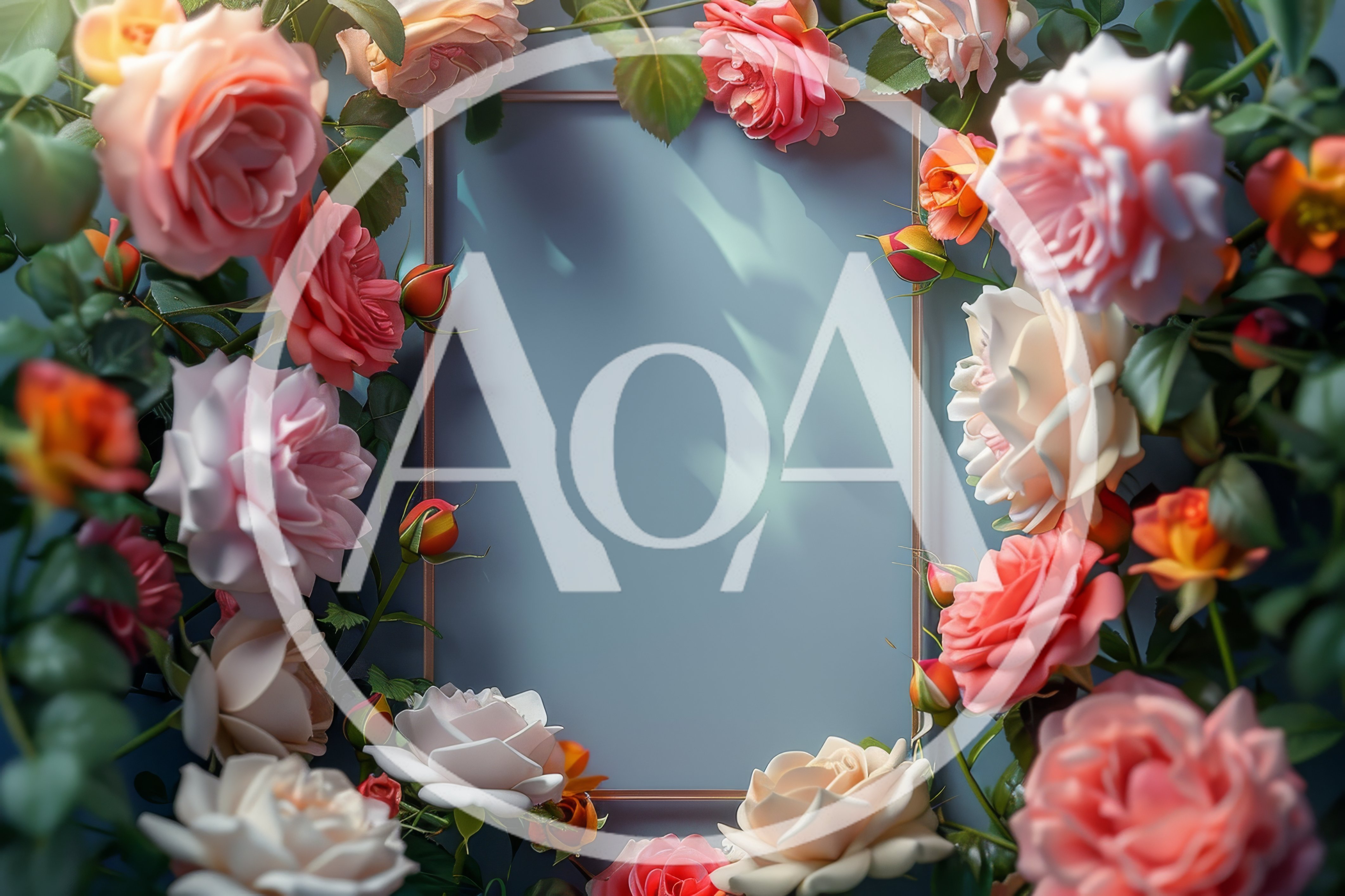 Empty Rectangular Frame Surrounded By Colorful Blooming Roses