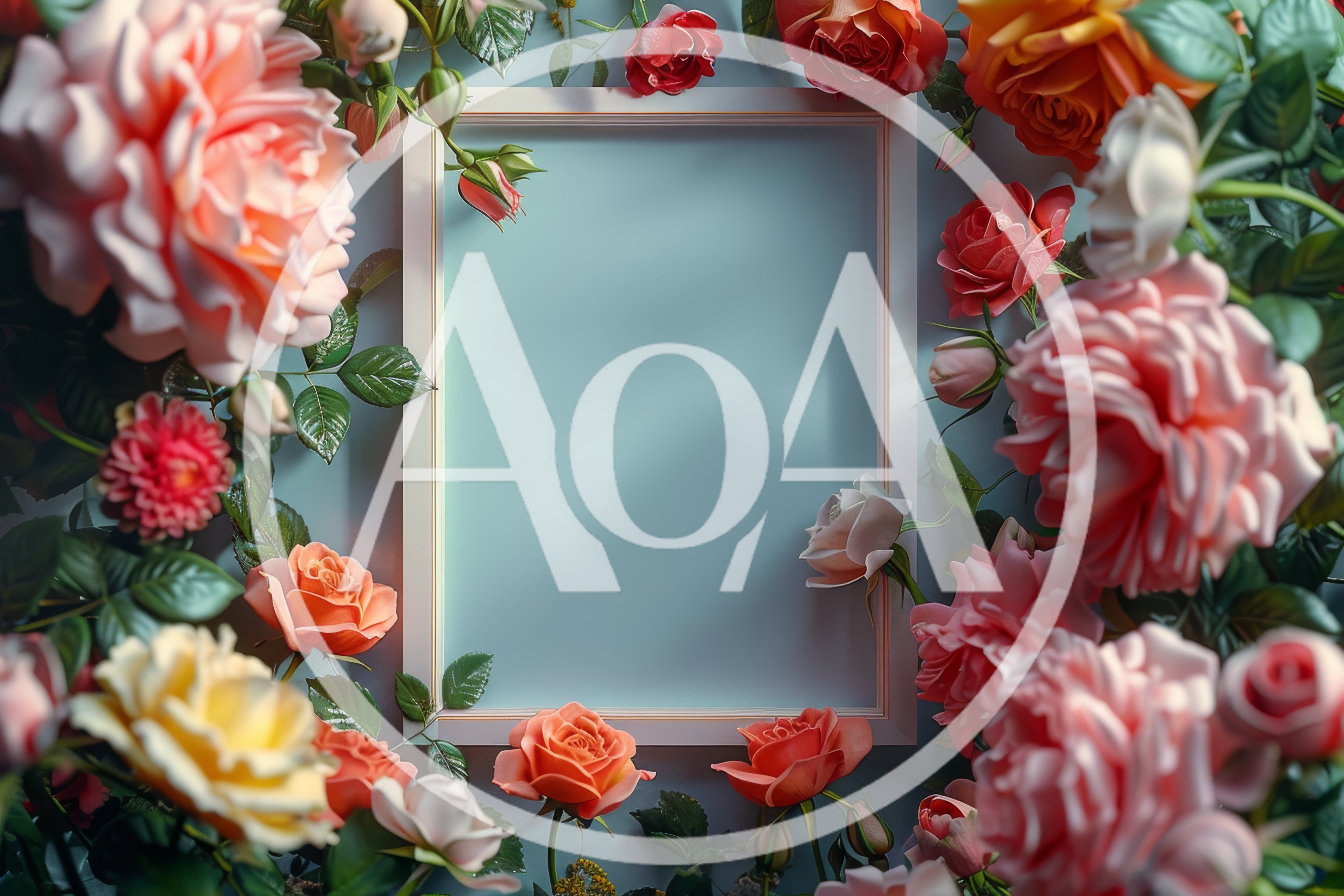 Empty Picture Frame Surrounded By Colorful Roses