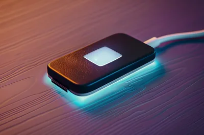 Electronic Device Charging On A Textured Wooden Surface