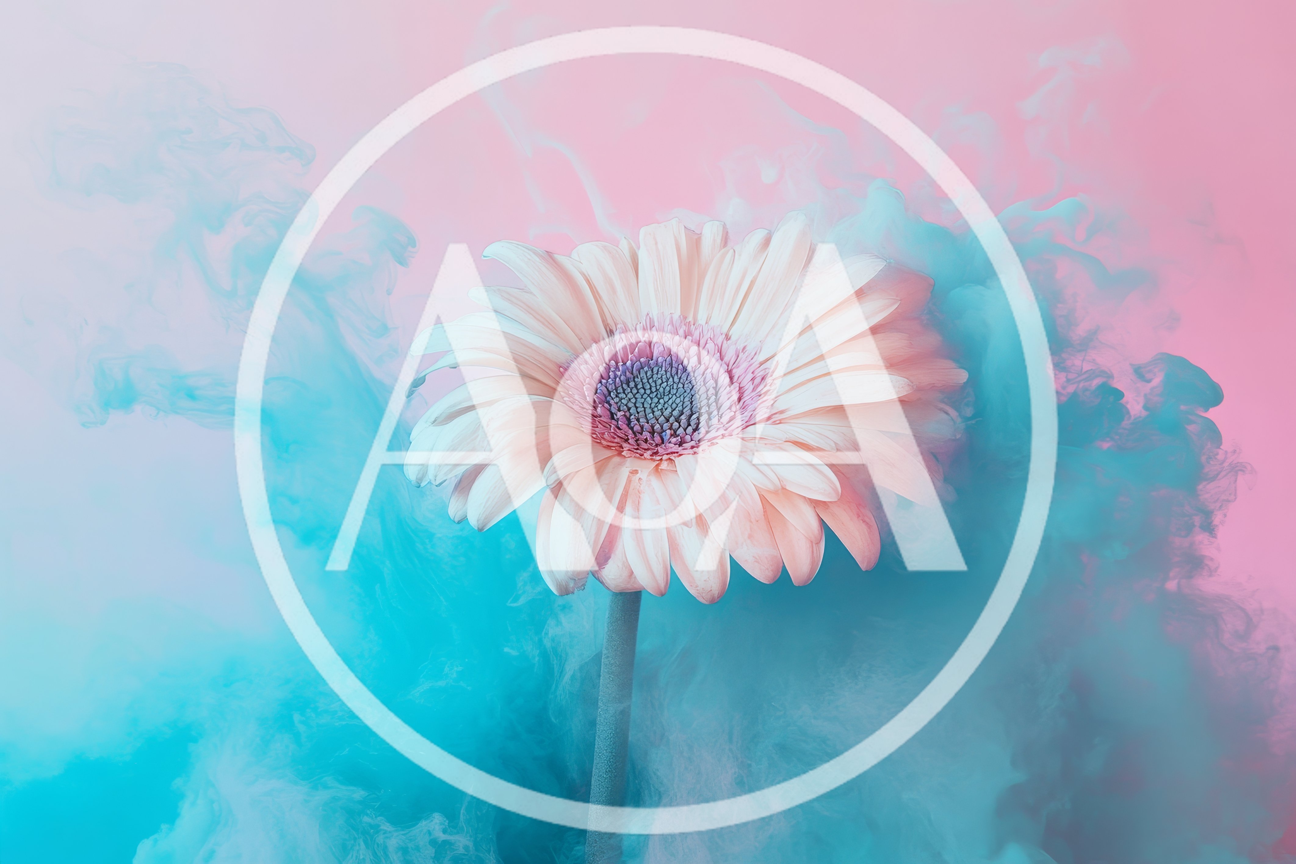 Gerbera Daisy Surrounded By Swirling Blue Ink Clouds