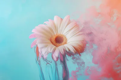 Gerbera Daisy Flower Dissolving In Colorful Ink Clouds