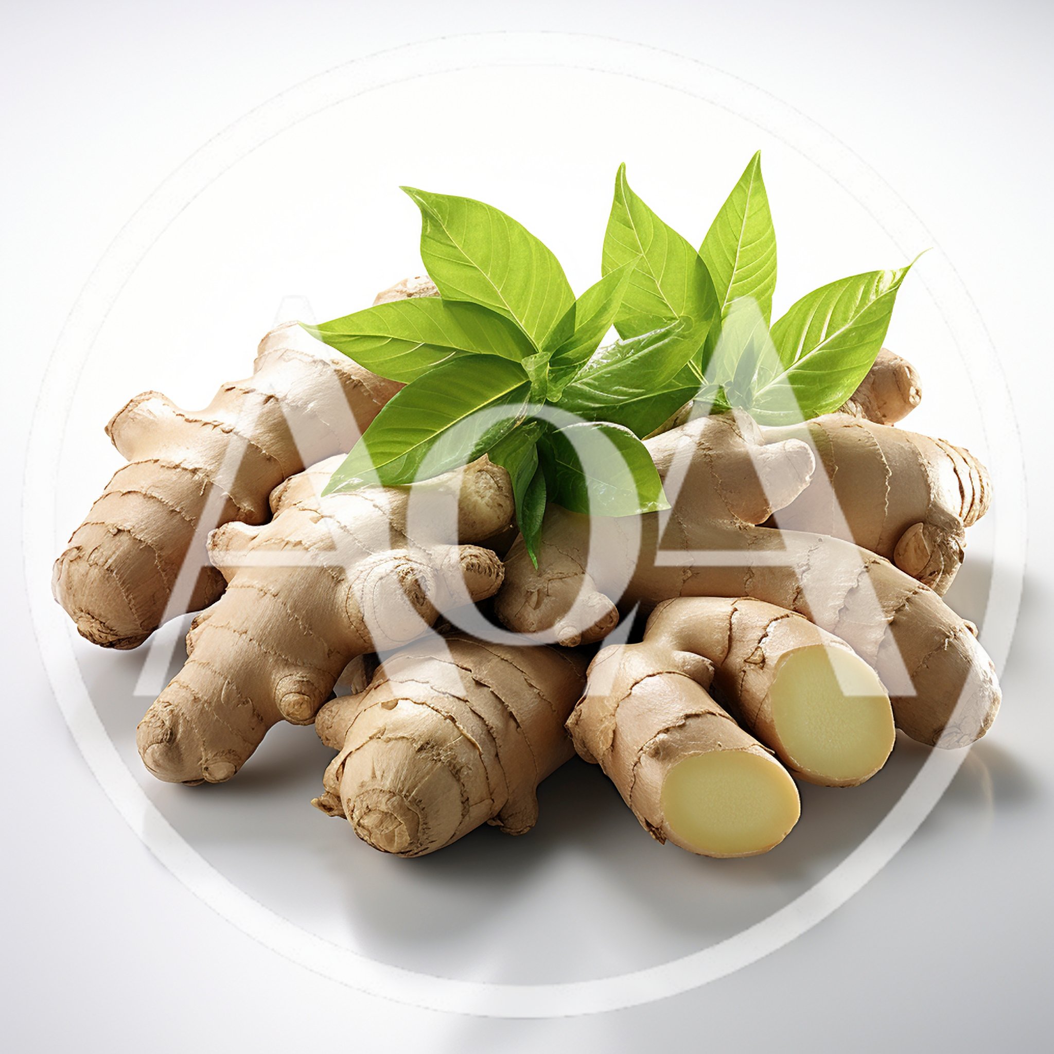 Fresh Ginger Root With Green Leaves
